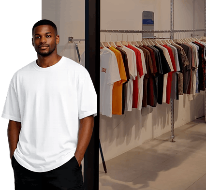 MR.DISCOUNT model in blank tee
